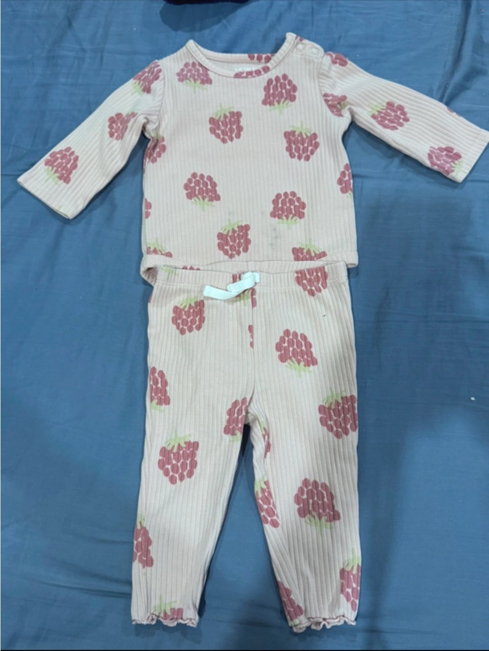Carter's Pink Ribbed Pajama Set with Raspberry Print